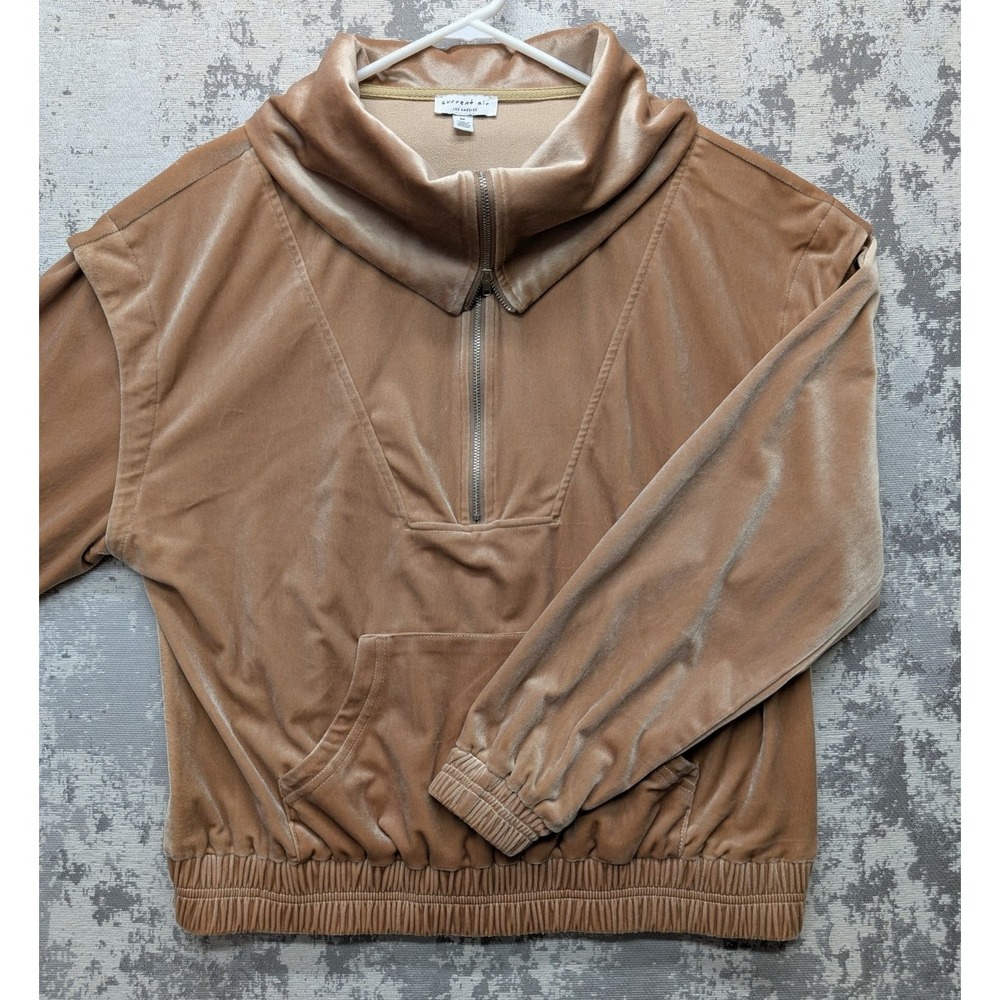 Current Air Anthropologie Women's Half Zip Pullover Jacket Medium Tan Velvet EUC